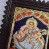 Saraswathi Tanjore Painting with Frame 22 Karat Gold Foils Teakwood Brown Frame Painting for Pooja Room Ready to Ship