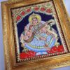 Saraswathi Tanjore Painting with Frame 22 Karat Gold Foils Teakwood Brown Frame Painting for Pooja Room Ready to Ship