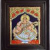 Saraswathi Tanjore Painting with Frame 22 Karat Gold Foils Teakwood Brown Frame Painting for Pooja Room Ready to Ship