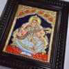 Saraswathi Tanjore Painting with Frame 22 Karat Gold Foils Teakwood Brown Frame Painting for Pooja Room Ready to Ship