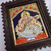 Saraswathi Tanjore Painting with Frame 22 Karat Gold Foils Teakwood Brown Frame Painting for Pooja Room Ready to Ship