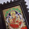 Traditional Gajalakshmi Tanjore Painting, 22K Gold, Teakwood Frame, Housewarming Gift Idea, 13x11 Inches, Ready to Ship