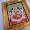 Traditional Gajalakshmi Tanjore Painting, 22K Gold, Teakwood Frame, Housewarming Gift Idea, 13x11 Inches, Ready to Ship