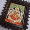 Traditional Gajalakshmi Tanjore Painting, 22K Gold, Teakwood Frame, Housewarming Gift Idea, 13x11 Inches, Ready to Ship