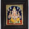 Handmade Ganesha Tanjore painting with 22K gold foil, adorned with Jaipur stones and framed in teak wood, traditional Indian artwork for pooja room or gifting, 15x13 inches, ready to ship.