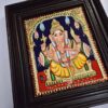 Ganesha Tanjore Painting 15" X 13" with 22K Gold Foils, Teakwood Frame, Jaipur Gemstones, Pooja Room Decor, Global Shipping, Ready to ship