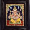 Ganesha Tanjore Painting 15" X 13" with 22K Gold Foils, Teakwood Frame, Jaipur Gemstones, Pooja Room Decor, Global Shipping, Ready to ship