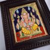 Ganesha Tanjore Painting 15" X 13" with 22K Gold Foils, Teakwood Frame, Jaipur Gemstones, Pooja Room Decor, Global Shipping, Ready to ship