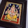 Ganesha Tanjore Painting 15" X 13" with 22K Gold Foils, Teakwood Frame, Jaipur Gemstones, Pooja Room Decor, Global Shipping, Ready to ship