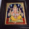 Ganesha Tanjore Painting 15" X 13" with 22K Gold Foils, Teakwood Frame, Jaipur Gemstones, Pooja Room Decor, Global Shipping, Ready to ship