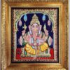 Ganesha Tanjore Painting 15" X 13" with 22K Gold Foils, Teakwood Frame, Jaipur Gemstones, Pooja Room Decor, Global Shipping, Ready to ship