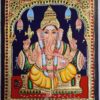 Ganesha Tanjore Painting 15" X 13" with 22K Gold Foils, Teakwood Frame, Jaipur Gemstones, Pooja Room Decor, Global Shipping, Ready to ship