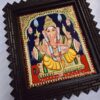 Ganesha Tanjore Painting 15" X 13" with 22K Gold Foils, Teakwood Frame, Jaipur Gemstones, Pooja Room Decor, Global Shipping, Ready to ship