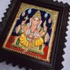 Ganesha Tanjore Painting 15" X 13" with 22K Gold Foils, Teakwood Frame, Jaipur Gemstones, Pooja Room Decor, Global Shipping, Ready to ship