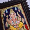 Ganesha Tanjore Painting 15" X 13" with 22K Gold Foils, Teakwood Frame, Jaipur Gemstones, Pooja Room Decor, Global Shipping, Ready to ship