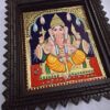 Ganesha Tanjore Painting 15" X 13" with 22K Gold Foils, Teakwood Frame, Jaipur Gemstones, Pooja Room Decor, Global Shipping, Ready to ship