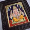 Ganesha Tanjore Painting 15" X 13" with 22K Gold Foils, Teakwood Frame, Jaipur Gemstones, Pooja Room Decor, Global Shipping, Ready to ship