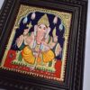 Ganesha Tanjore Painting 15" X 13" with 22K Gold Foils, Teakwood Frame, Jaipur Gemstones, Pooja Room Decor, Global Shipping, Ready to ship