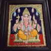 Ganesha Tanjore Painting 15" X 13" with 22K Gold Foils, Teakwood Frame, Jaipur Gemstones, Pooja Room Decor, Global Shipping, Ready to ship