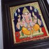 Ganesha Tanjore Painting 15" X 13" with 22K Gold Foils, Teakwood Frame, Jaipur Gemstones, Pooja Room Decor, Global Shipping, Ready to ship