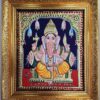 Ganesha Tanjore Painting 15" X 13" with 22K Gold Foils, Teakwood Frame, Jaipur Gemstones, Pooja Room Decor, Global Shipping, Ready to ship