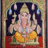 Ganesha Tanjore Painting 15" X 13" with 22K Gold Foils, Teakwood Frame, Jaipur Gemstones, Pooja Room Decor, Global Shipping, Ready to ship