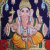 Ganesha Tanjore Painting 15" X 13" with 22K Gold Foils, Teakwood Frame, Jaipur Gemstones, Pooja Room Decor, Global Shipping, Ready to ship