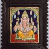 Ganesha Tanjore Painting 15" X 13" with 22K Gold Foils, Teakwood Frame, Jaipur Gemstones, Pooja Room Decor, Global Shipping, Ready to ship