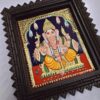 Ganesha Tanjore Painting 15" X 13" with 22K Gold Foils, Teakwood Frame, Jaipur Gemstones, Pooja Room Decor, Global Shipping, Ready to ship