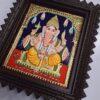 Ganesha Tanjore Painting 15" X 13" with 22K Gold Foils, Teakwood Frame, Jaipur Gemstones, Pooja Room Decor, Global Shipping, Ready to ship