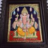 Ganesha Tanjore Painting 15" X 13" with 22K Gold Foils, Teakwood Frame, Jaipur Gemstones, Pooja Room Decor, Global Shipping, Ready to ship