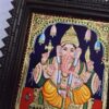 Ganesha Tanjore Painting 15" X 13" with 22K Gold Foils, Teakwood Frame, Jaipur Gemstones, Pooja Room Decor, Global Shipping, Ready to ship