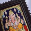 Ganesha Tanjore Painting 15" X 13" with 22K Gold Foils, Teakwood Frame, Jaipur Gemstones, Pooja Room Decor, Global Shipping, Ready to ship