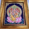 Traditional Ganesha Tanjore Painting 15" X 13" in Teakwood Frame, 22K Gold Foils, Jaipur Gem Stones, Religious Decor, Fast Global Shipping