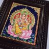 Traditional Ganesha Tanjore Painting 15" X 13" in Teakwood Frame, 22K Gold Foils, Jaipur Gem Stones, Religious Decor, Fast Global Shipping