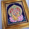 Traditional Ganesha Tanjore Painting 15" X 13" in Teakwood Frame, 22K Gold Foils, Jaipur Gem Stones, Religious Decor, Fast Global Shipping