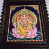 Traditional Ganesha Tanjore Painting 15" X 13" in Teakwood Frame, 22K Gold Foils, Jaipur Gem Stones, Religious Decor, Fast Global Shipping