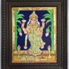 18x15 inch Vastu Lakshmi Tanjore Painting with 22K original gold foils on teakwood frame - divine goddess of wealth artwork for home temples and spiritual spaces