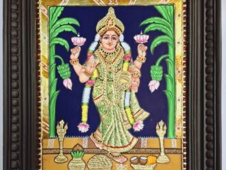 18x15 inch Vastu Lakshmi Tanjore Painting with 22K original gold foils on teakwood frame - divine goddess of wealth artwork for home temples and spiritual spaces