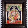 Ram Darbar Tanjore Painting with 22K gold foil and teakwood frame, 15x13 inches, handmade Indian devotional artwork.