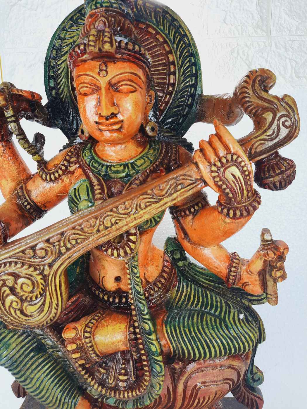 Wooden Saraswathi Idol | Buy Indian Wooden Sculpture | JLine Arts