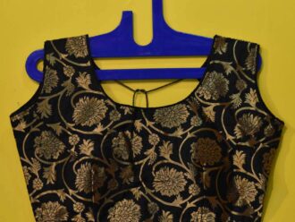 Black Designer Ready-made Blouse with Sleeve attached