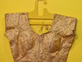 Yellow Designer Ready-made Blouse with Sleeve attached, With Gold zari work