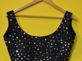Black Designer Ready-made Blouse with Sleeve