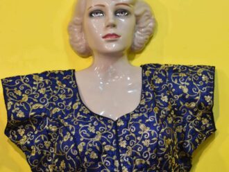 Blue Designer Ready-made Blouse with Sleeve - With Full Golden Thread Embroidery Work