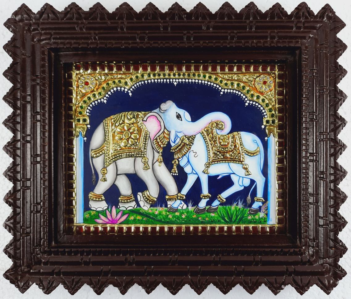 Elephant and Cow Tanjore Painting