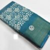 Linen Cotton Saree Peacock Blue White Flower