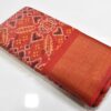 Linen Cotton Saree Red Multi Color