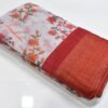 Linen cotton saree white red flower