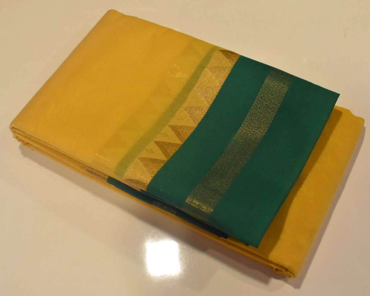 Cotton Saree With Zari Yellow Green